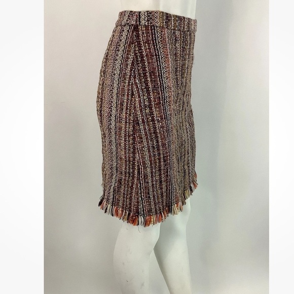 Anthropologie Sz 2 Tweed Fringe Hem Pencil Skirt Multicolor Cotton Acrylic - Picture 5 of 9